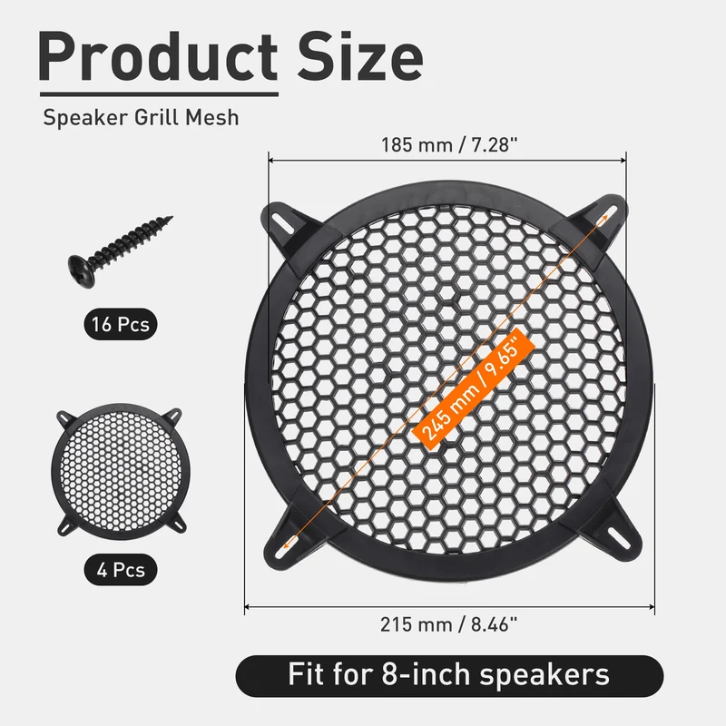 4 Pcs 8 Inch Speaker Grill Plastic Subwoofer Mesh Cover Black