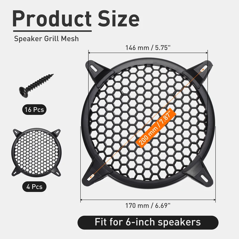 4 Pcs 6 Inch Speaker Grill Plastic Subwoofer Mesh Cover Black