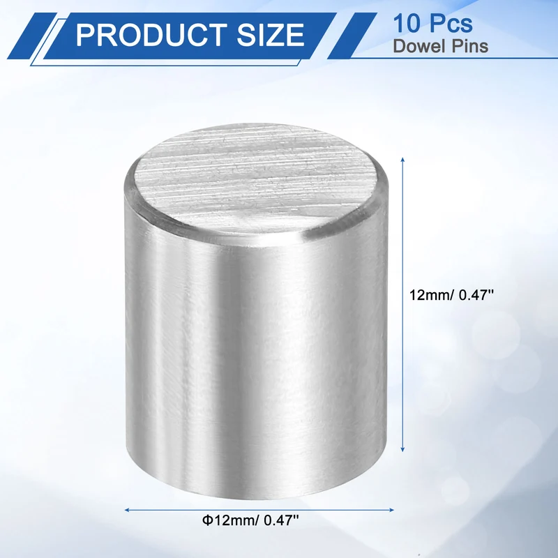 10 Pcs 12 mm x 12 mm Dowel Pins, 316L Stainless Steel Shelf Support Peg Pin