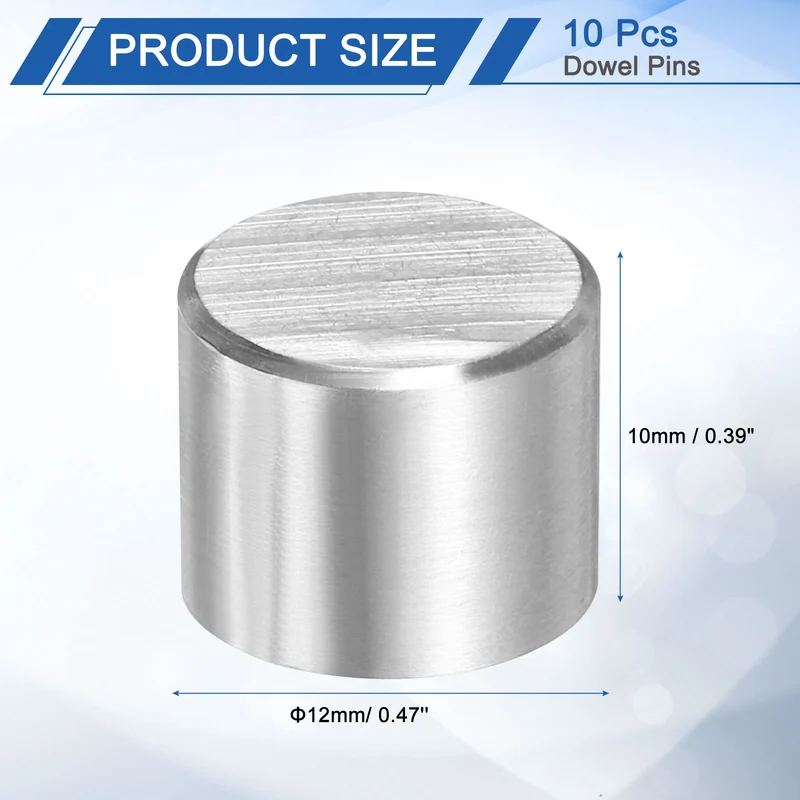 10 Pcs 12 mm x 10 mm Dowel Pins, 316L Stainless Steel Shelf Support Peg Pins