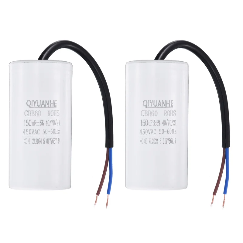 2Pcs CBB60 150uf Running Capacitor 450VAC 50/60Hz 100x50mm