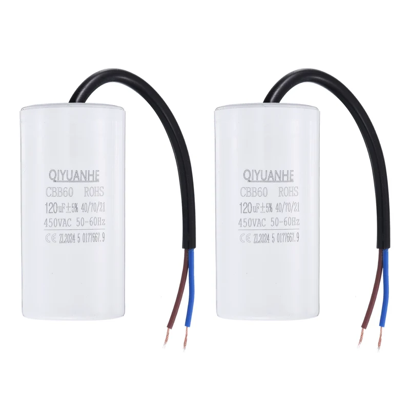 2Pcs CBB60 120uf Running Capacitor 450VAC 50/60Hz 100x50mm