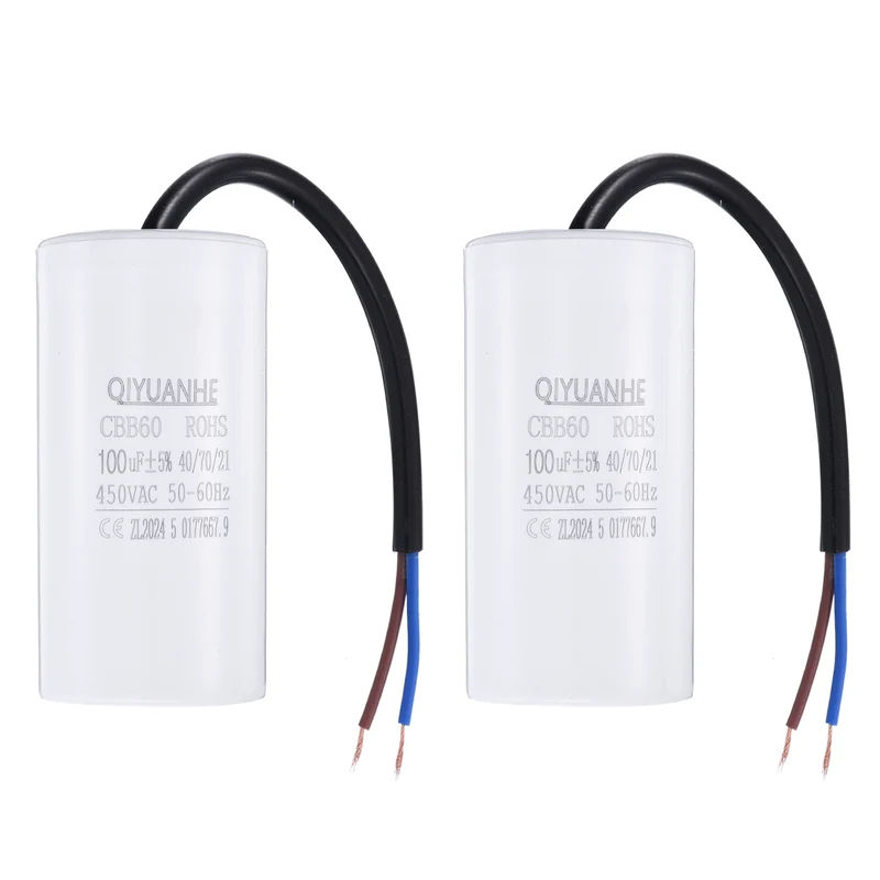 2Pcs CBB60 100uf Running Capacitor 450VAC 50/60Hz 100x50mm