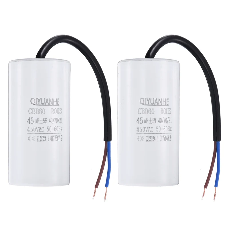 2Pcs CBB60 45uf Running Capacitor 450VAC 50/60Hz 100x50mm
