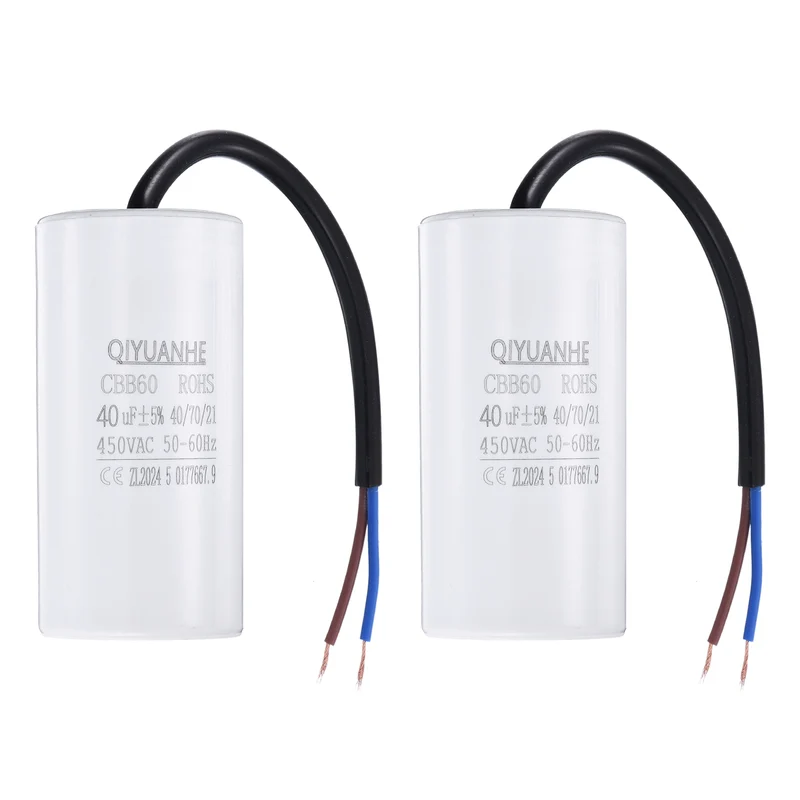 2Pcs CBB60 40uf Running Capacitor 450VAC 50/60Hz 100x50mm
