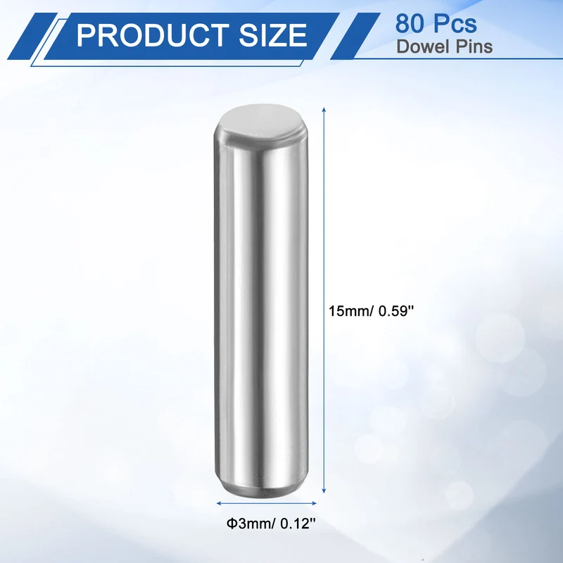 80 Pcs 3 mm x 15 mm Dowel Pins 316L Stainless Steel Shelf Support Peg Pin