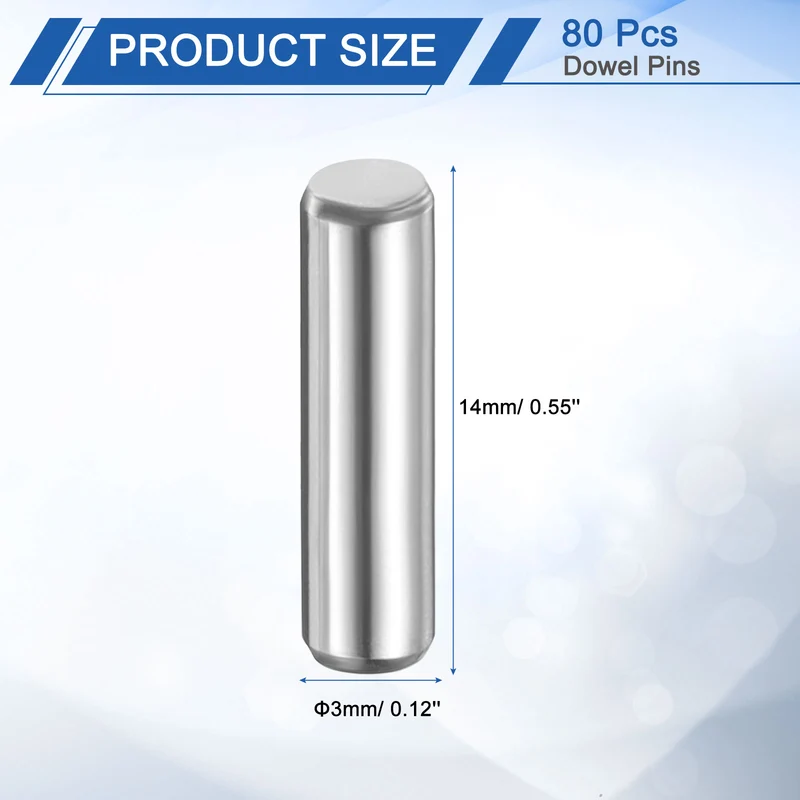 80 Pcs 3 mm x 14 mm Dowel Pins 316L Stainless Steel Shelf Support Peg Pin