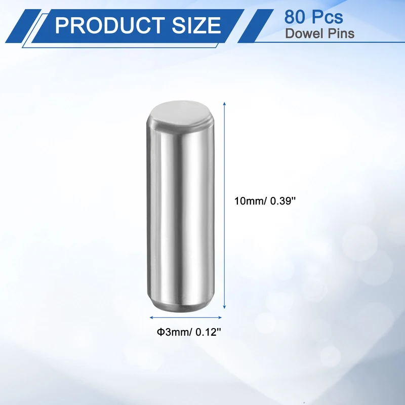 80 Pcs 3 mm x 10 mm Dowel Pins 316L Stainless Steel Shelf Support Peg Pin