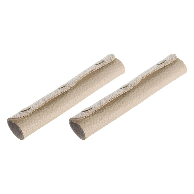 2Pcs PU Leather Luggage Handbag Handle Wrap Covers 3 Clasps (Beige)