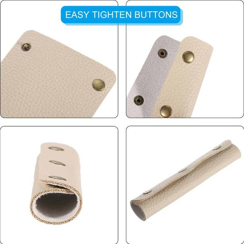 2Pcs PU Leather Luggage Handbag Handle Wrap Covers 3 Clasps (Beige)