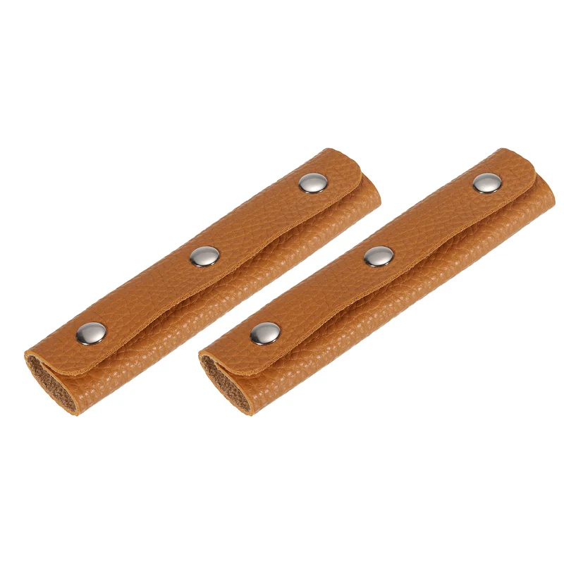 2Pcs Handbag Handle Wrap Covers, PU Leather 3 Clasps Luggage Grip Protector for Suitcases, Shopping Bag (13x9cm, Light Brown)