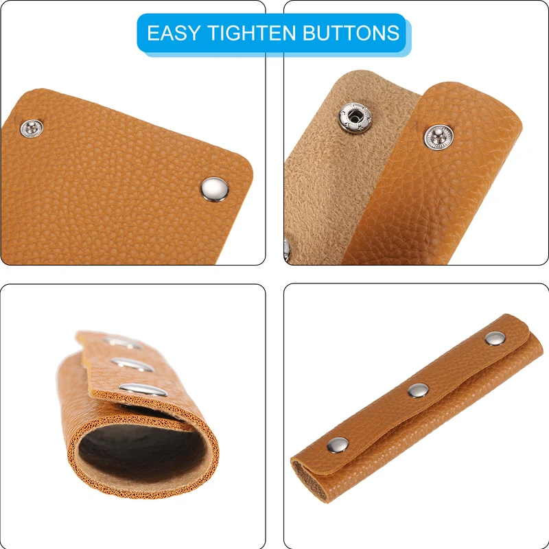 2Pcs Handbag Handle Wrap Covers, PU Leather 3 Clasps Luggage Grip Protector for Suitcases, Shopping Bag (13x9cm, Light Brown)