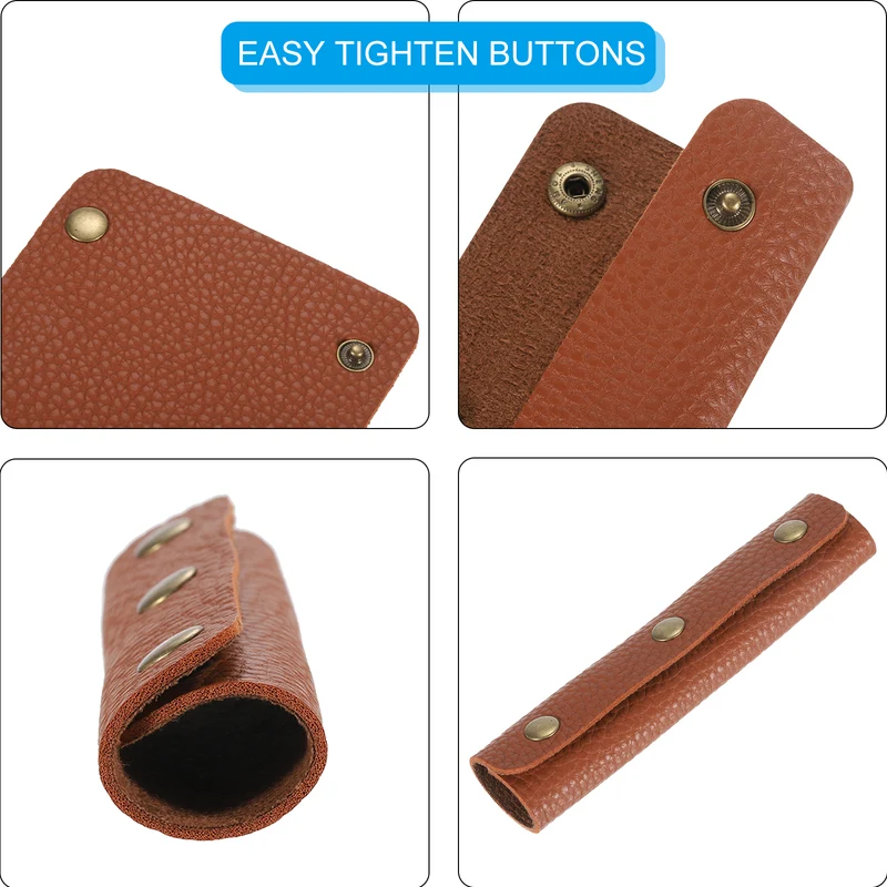 2Pcs PU Leather Luggage Handbag Handle Wrap Covers 3 Clasps (Dark Brown)