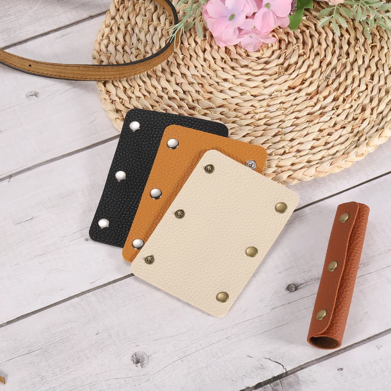 2Pcs PU Leather Luggage Handbag Handle Wrap Covers 3 Clasps (Dark Brown)