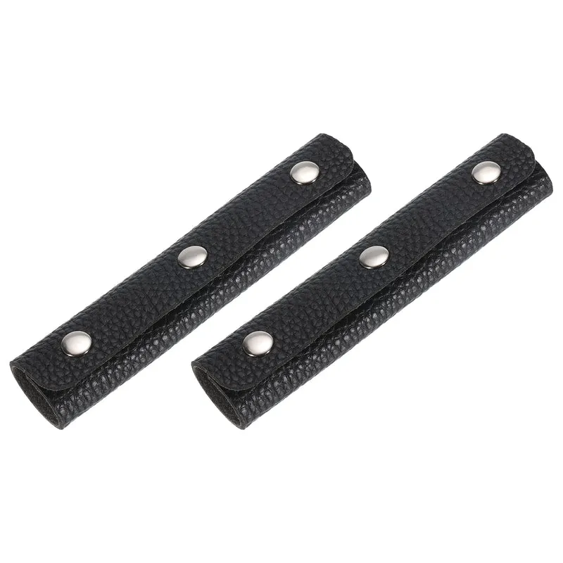 2Pcs Handbag Handle Wrap Covers, PU Leather 3 Clasps Luggage Grip Protector for Suitcases, Shopping Bag (13x9cm, Black)