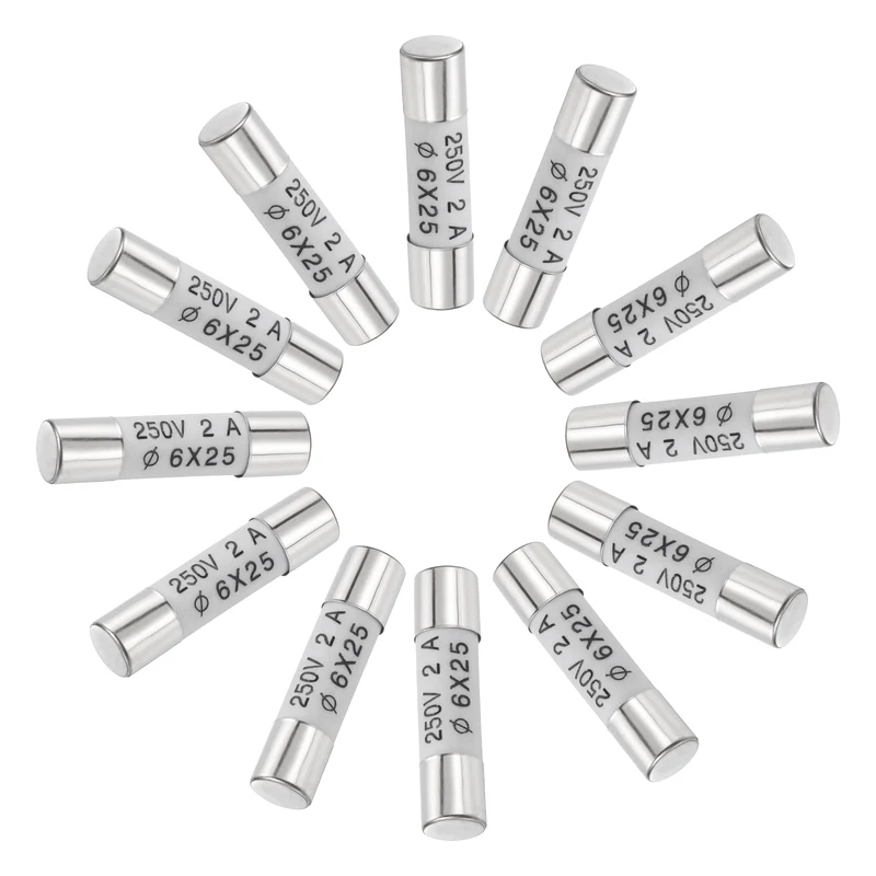 12 Pcs Ceramic Cartridge Fuse 2A 250V 0.24"x0.98" Silver White, for Appliance