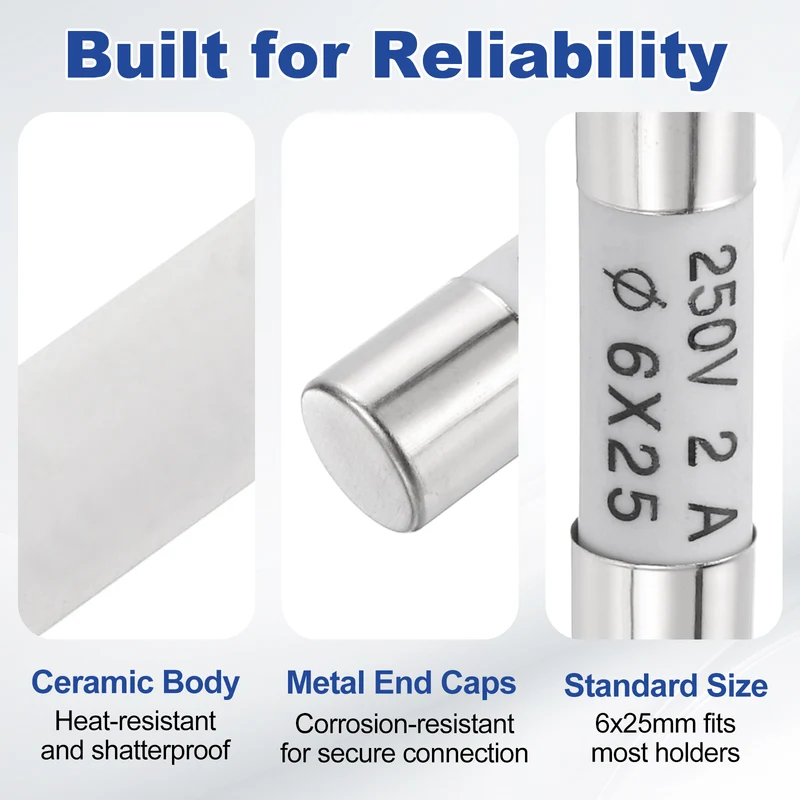 12 Pcs Ceramic Cartridge Fuse 2A 250V 0.24"x0.98" Silver White, for Appliance