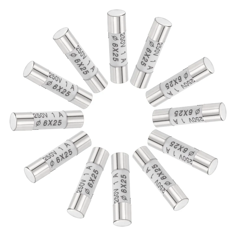 12 Pcs Ceramic Cartridge Fuse 1A 250V 0.24"x0.98" Silver White, for Appliance