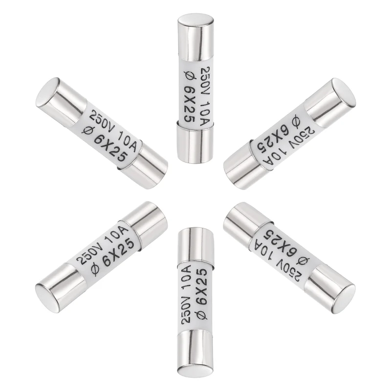 6 Pcs Ceramic Cartridge Fuse 10A 250V 0.24"x0.98" Silver White, for Appliance