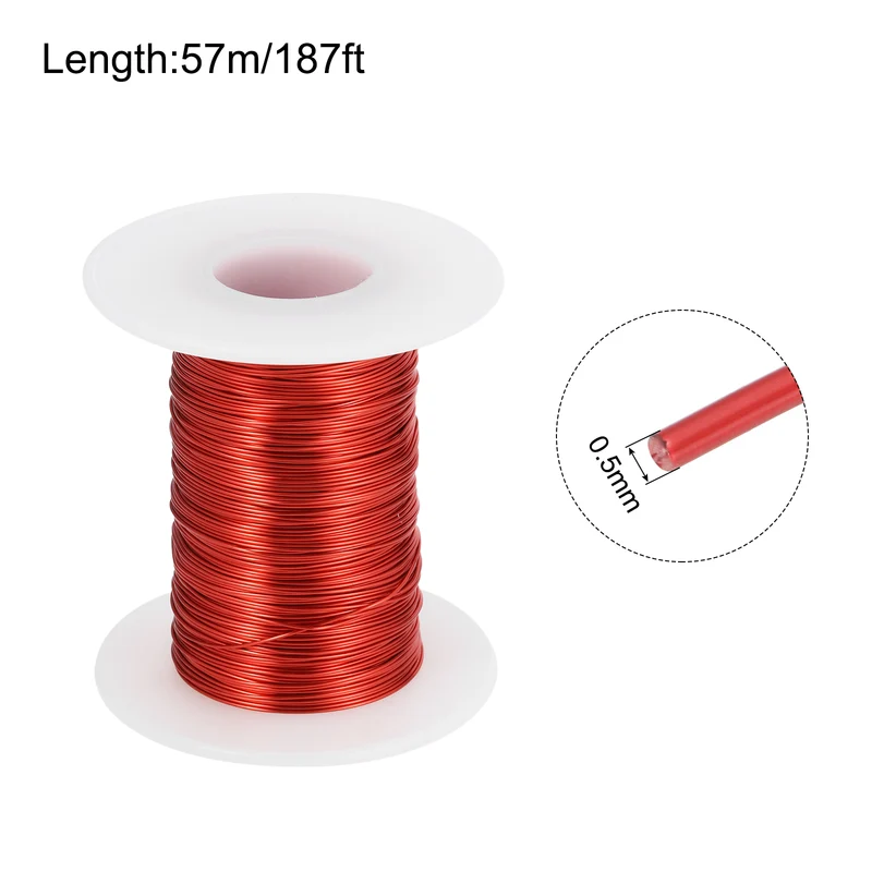 0.5mm Magnet Wire 187ft Enameled Magnet Winding Copper Wire 100g,Red