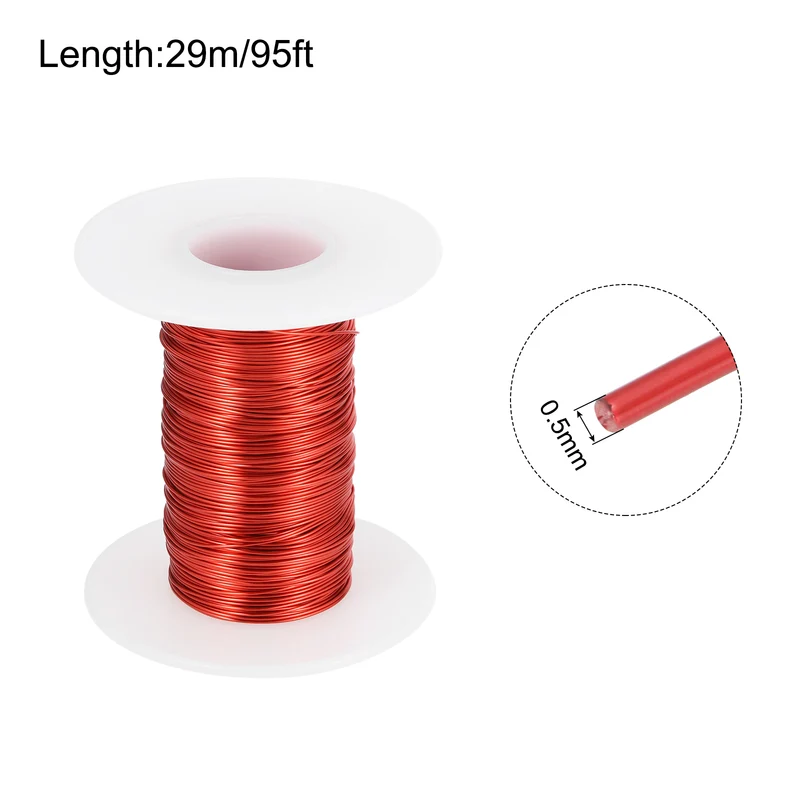 0.5mm Magnet Wire 95ft Enameled Magnet Winding Copper Wire 50g,Red