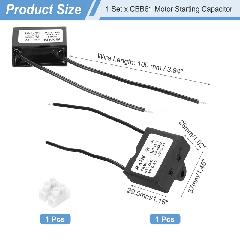 CBB61 Capacitor, 2uF 450V Plastic Ceiling Fan Capacitor