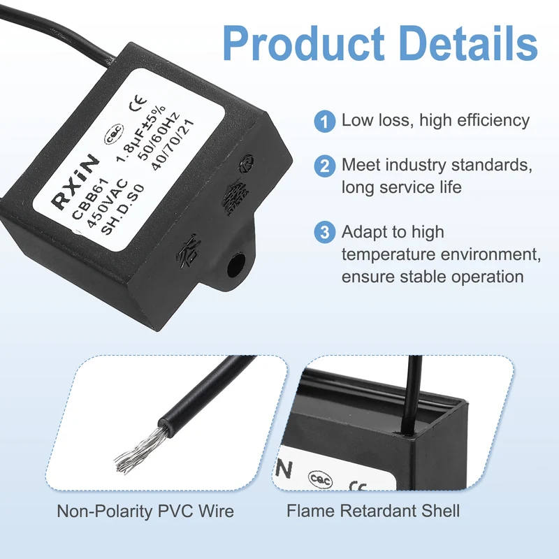 CBB61 Capacitor, 1.8uF 450V Plastic Ceiling Fan Capacitor