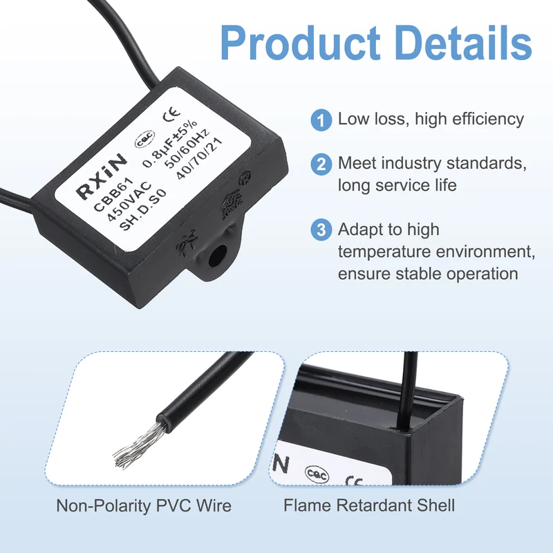 CBB61 Capacitor, 0.8uF 450V Plastic Ceiling Fan Capacitor