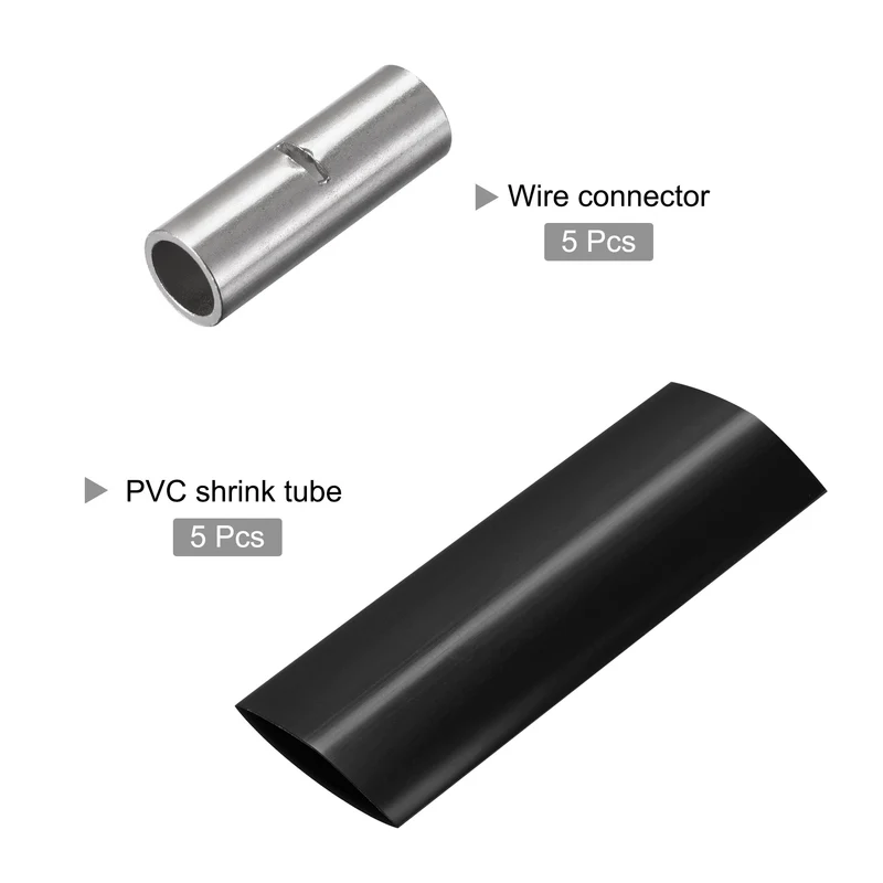 Non-Insulated Copper Wire Crimp Connector Terminals 6 AWG with PVC Heat Shrink Tubing for Electrical, Pack of 5