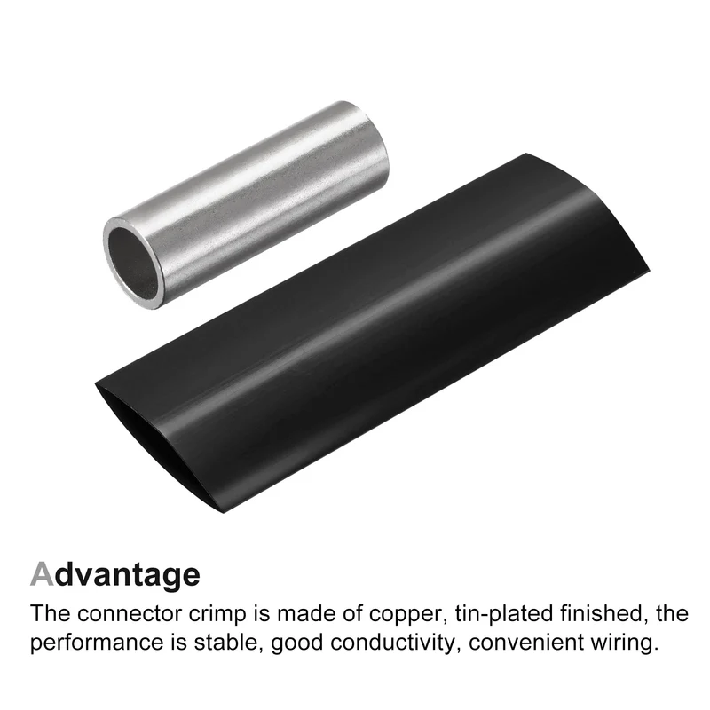 Non-Insulated Copper Wire Crimp Connector Terminals 6 AWG with PVC Heat Shrink Tubing for Electrical, Pack of 5