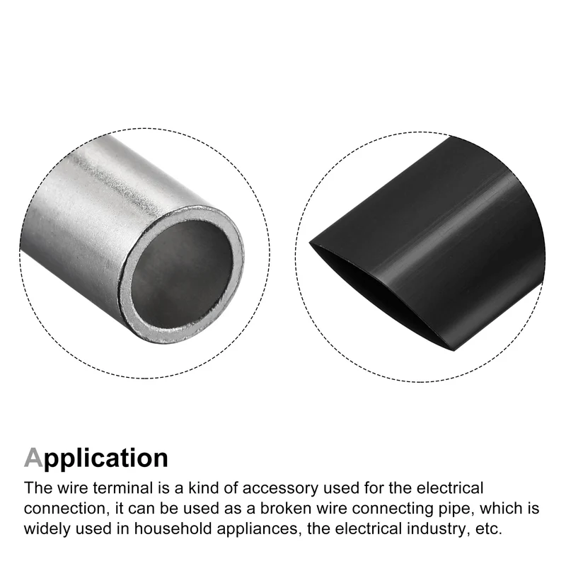 Non-Insulated Copper Wire Crimp Connector Terminals 6 AWG with PVC Heat Shrink Tubing for Electrical, Pack of 5