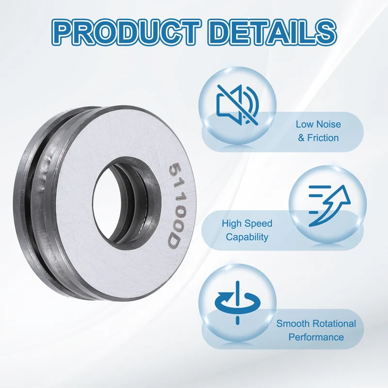 51100D Thrust Ball Bearing, Axial Ball Bearing 10x24x9mm 4Pcs