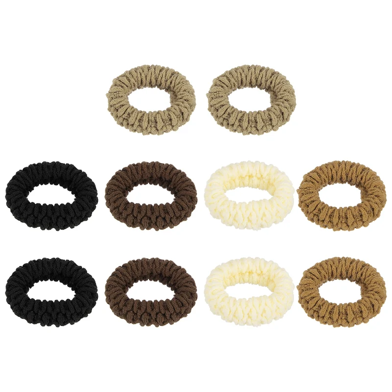 10Pcs Fabric Hair Ties, 1.7 Inch ID Seamless Soft Ponytail Holders, 5 Colors