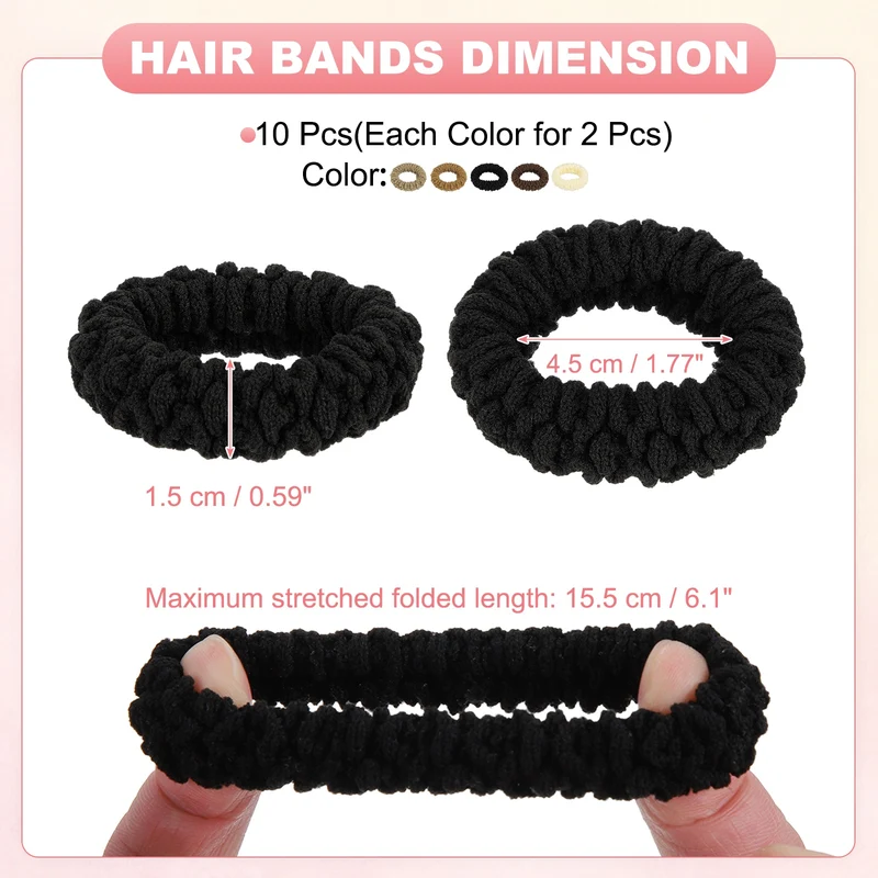 10Pcs Fabric Hair Ties, 1.7 Inch ID Seamless Soft Ponytail Holders, 5 Colors