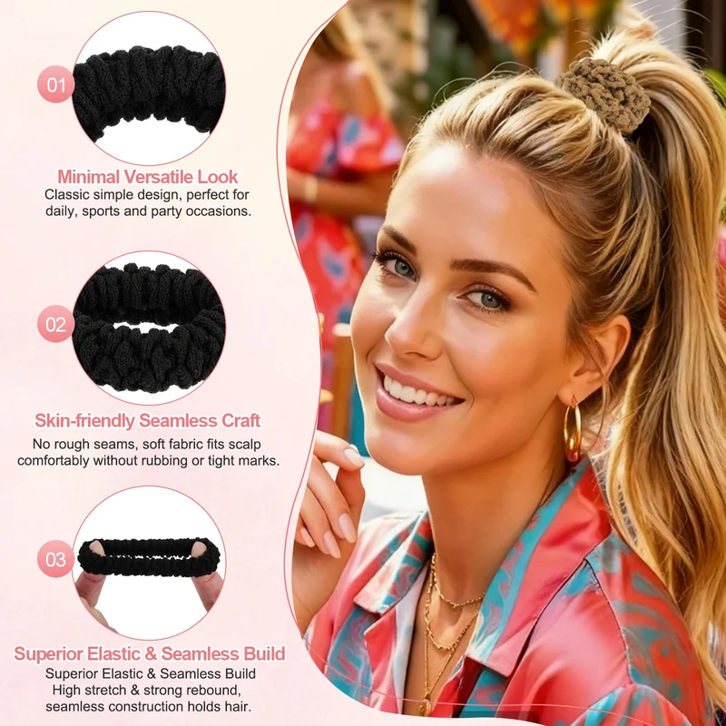 10Pcs Fabric Hair Ties, 1.7 Inch ID Seamless Soft Ponytail Holders, 5 Colors