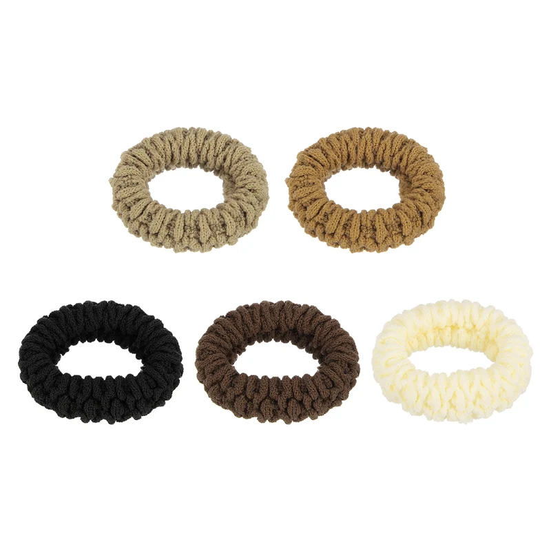 5Pcs Fabric Hair Ties, 1.7 Inch ID Seamless Soft Ponytail Holders, 5 Colors