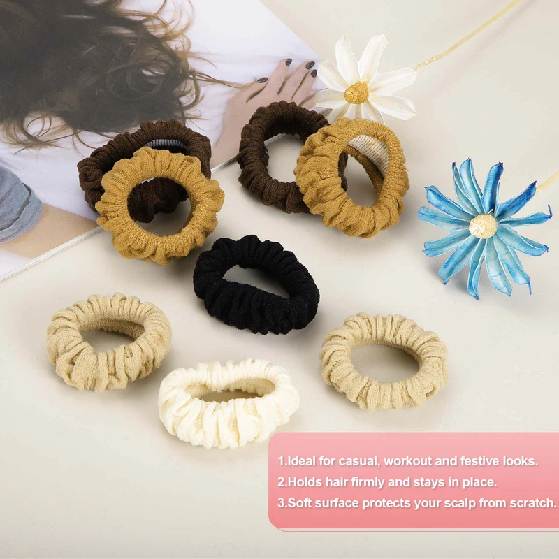 5Pcs Fabric Hair Ties, 1.7 Inch ID Seamless Soft Ponytail Holders, 5 Colors
