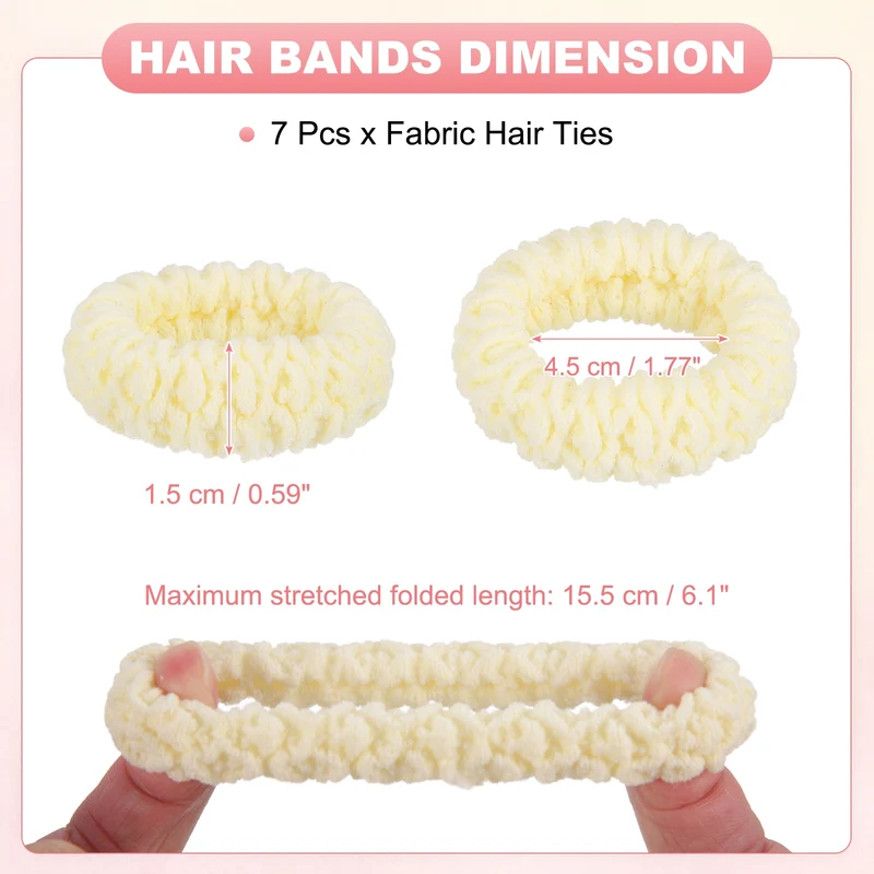 7Pcs Fabric Hair Ties, 1.7 Inch ID Seamless Soft Ponytail Holders, White