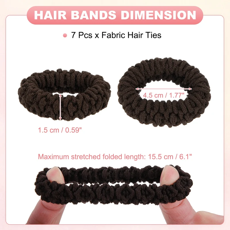 7Pcs Fabric Hair Ties, 1.7 Inch ID Seamless Soft Ponytail Holders, Light Brown