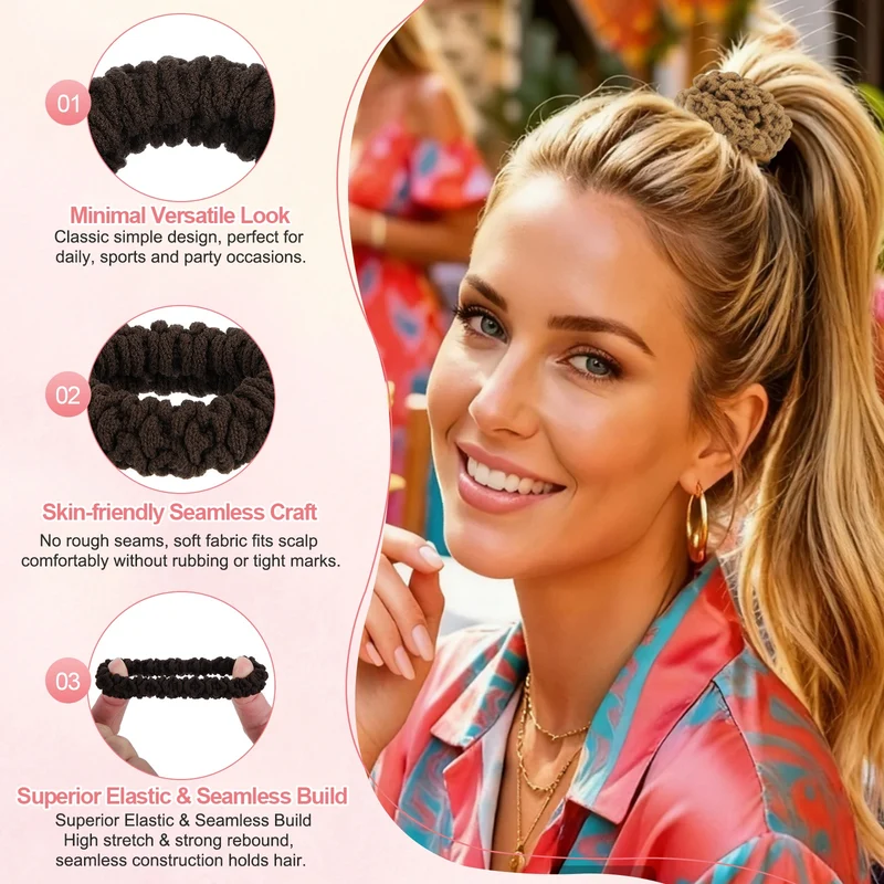 7Pcs Fabric Hair Ties, 1.7 Inch ID Seamless Soft Ponytail Holders, Light Brown