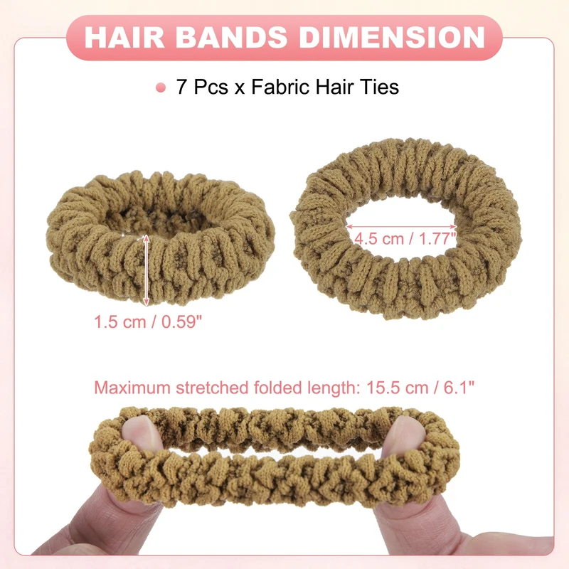 7Pcs Fabric Hair Ties, 1.7 Inch ID Seamless Soft Ponytail Holders, Dark Brown