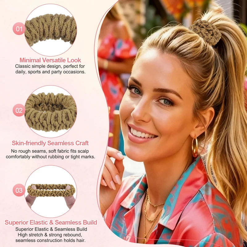 7Pcs Fabric Hair Ties, 1.7 Inch ID Seamless Soft Ponytail Holders, Dark Brown