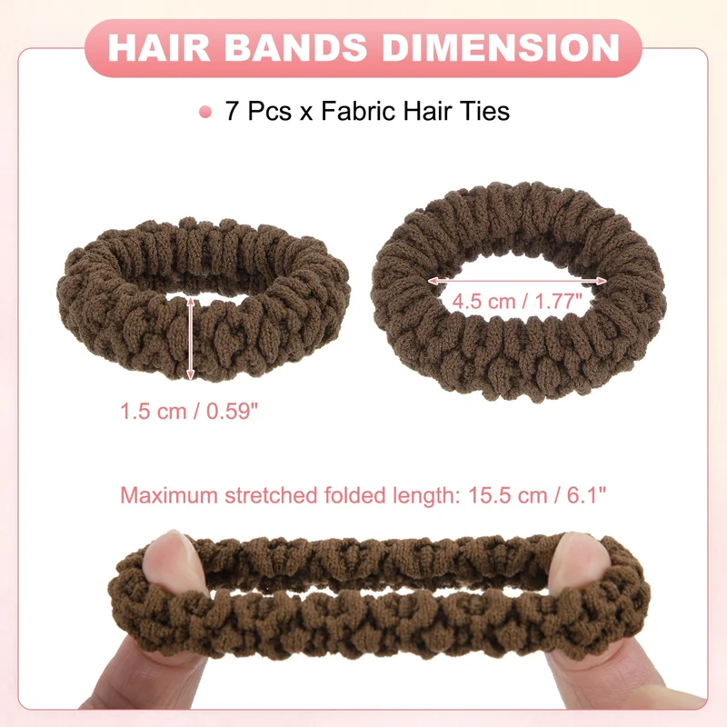 7Pcs Fabric Hair Ties, 1.7 Inch ID Seamless Soft Ponytail Holders, Brown