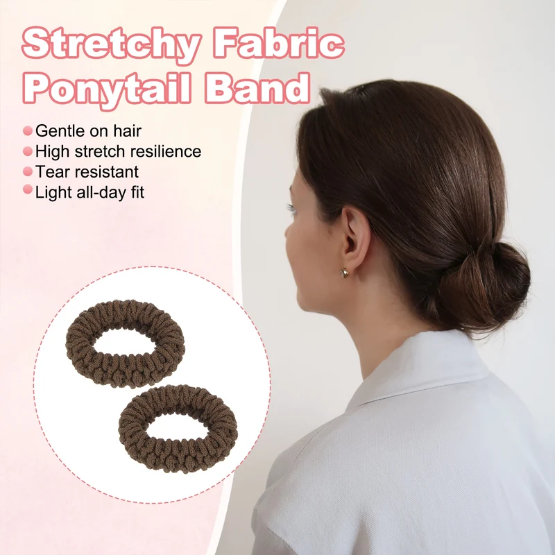 7Pcs Fabric Hair Ties, 1.7 Inch ID Seamless Soft Ponytail Holders, Brown