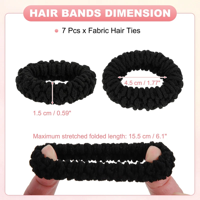 7Pcs Fabric Hair Ties, 1.7 Inch ID Seamless Soft Ponytail Holders, Black