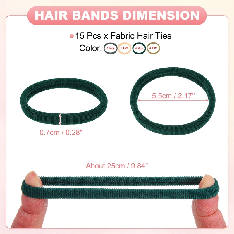 15Pcs Fabric Hair Ties, 2″ ID Nylon Seamless Holders, Ochre and Other 3 Colors