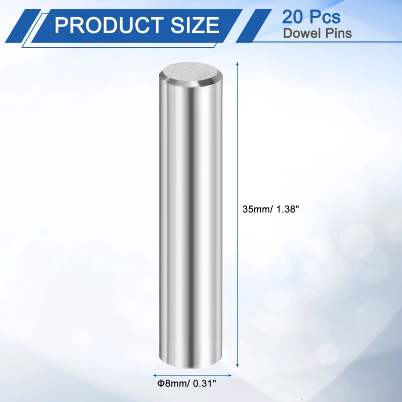 20 Pcs 8 mm x 35 mm Dowel Pins 316L Stainless Steel Shelf Support Peg Pin