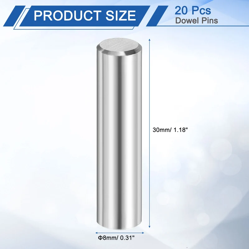 20 Pcs 8 mm x 30 mm Dowel Pins 316L Stainless Steel Shelf Support Peg Pin