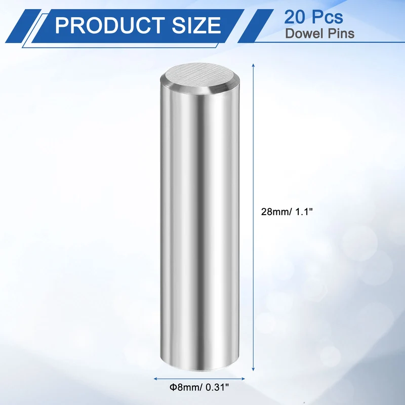 20 Pcs 8 mm x 28 mm Dowel Pins 316L Stainless Steel Shelf Support Peg Pin