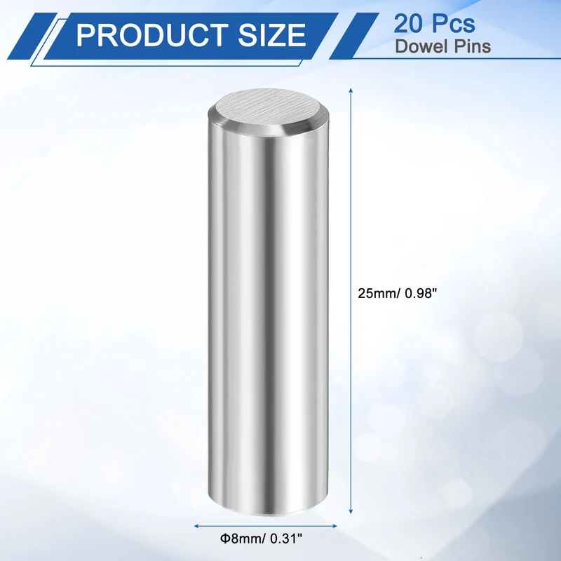 20 Pcs 8 mm x 25 mm Dowel Pins 316L Stainless Steel Shelf Support Peg Pin